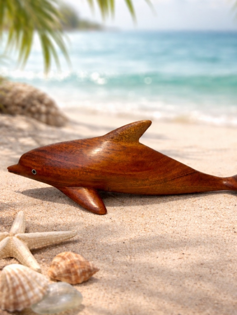 Koa Handcrafted Wooden Dolphin Sculpture - Brown